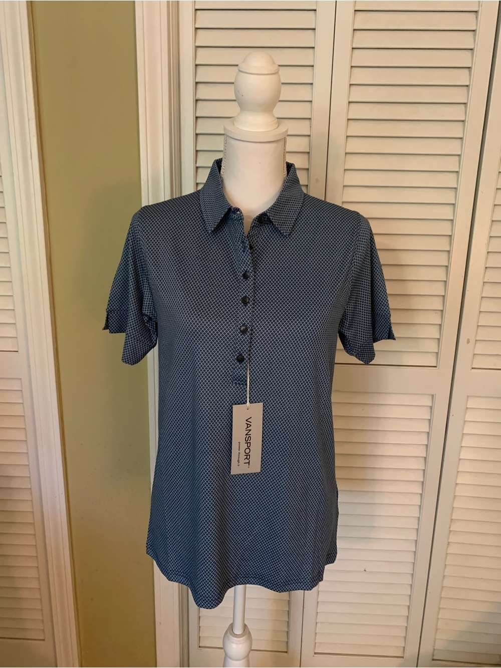 Vansport Blue Diamond-Print Women’s Golf Polo Top Size S NWT